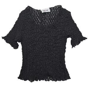 Y2k Euro Black Ruched Baby Tee Vintage Semi Sheer Made In Italy - Medium
